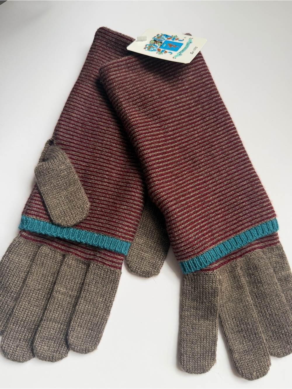 NWT Portolano Convertible Stripe Knit Wool Blend Gloves UNISEX OS